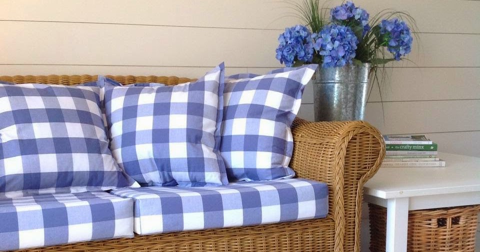 Restyled Vintage French Blue Buffalo Check Wicker Couch